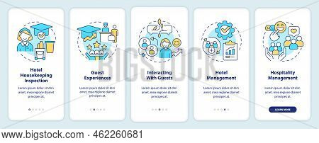Hotel Training Programs Onboarding Mobile App Screen. Guest Experience Walkthrough 5 Steps Editable 