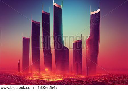 Cartoon Drawing Large Buildings Equipped With The Latest Technology King Abdullah Financial District