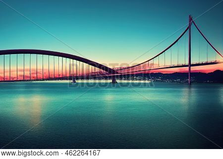 Cartoon Style Cablestayed Bridge Hercilio Luz In Florianopolis Santa Catarina Brazil , Anime Style U