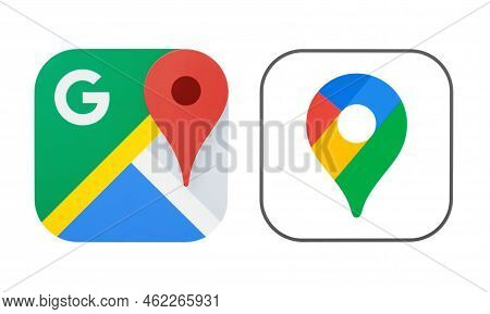 Kiev, Ukraine - August 28, 2022: New And Old Google Maps App Icons, Printed On White Paper. Google M