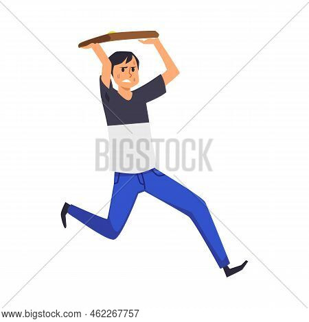 Man Running Away Covering Head With A Folder, Flat Vector Illustration Isolated.