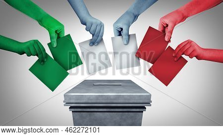 Italian People Voting And Italy Community Vote Concept With Hands Casting Ballots At A Polling Stati