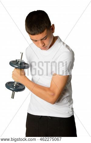 A 19 Year Old Teenage Boy Doing Bicep Exercises