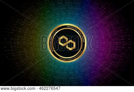 Polygon-matic  Virtual Currency Images. 3d Drawings. Coin Logo