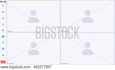 Video Call Zoom Screen With Picture And With Only Audio. Web Interface Of Conference Chat Applicatio