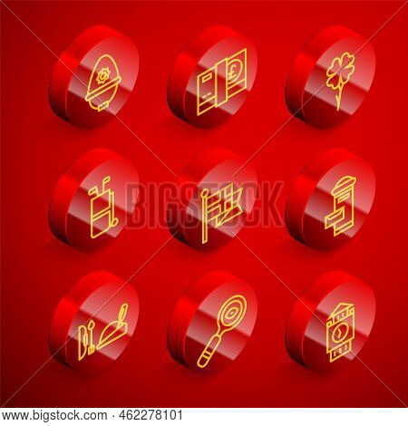 Set Line British Police Helmet, Pound Sterling Money, Four Leaf Clover, Golf Bag With Clubs, England