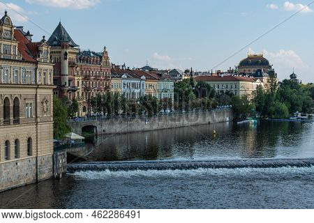 Prague - Czech Republic - 08 01 2020 Panoramic View Over The City And The Banks Of The River Moldau,