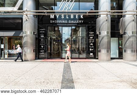 Prague - Czech Republic - 08 01 2020 Contemporary Facade And Entrance Of The Myslbek Shopping Galler