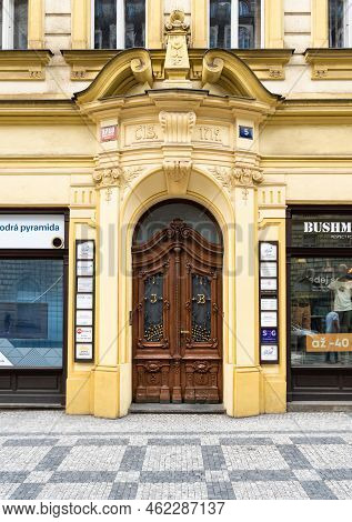 Prague - Czech Republic - 08 01 2020 Stylish Wooden Door In Old Town For Small Business Offices