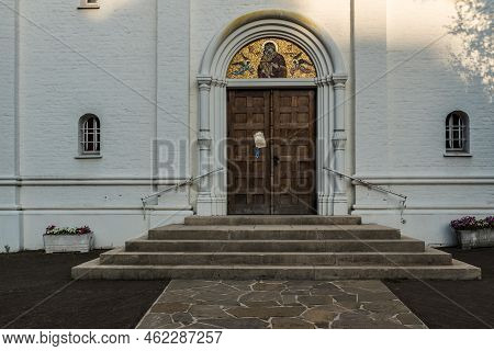 Uccle, Brussels Capital Region - Belgium - 08 20 2020  Entrance And Stairs Of The Orthodox Saint Job