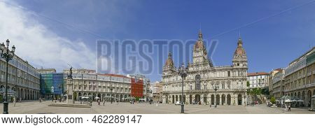 La Coruna, Spain - September 2, 2021: City Hall Or Municipal Palace Or Concello Da Coruna At The Pla