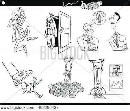 Black And White Cartoon Illustration Of Business Concepts With Funny People And Businessmen Characte
