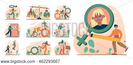 Gender Inequality Concept Set. Women Social Imparity Problem