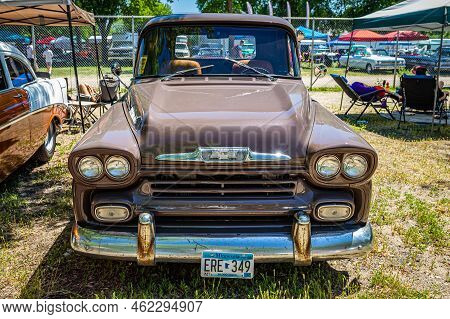 Falcon Heights, Mn - June 18, 2022: High Perspective Front View Of A 1958 Chevrolet Apache 31 Fleets