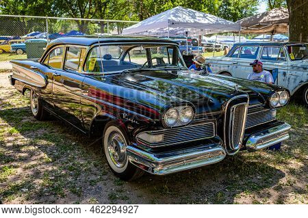 Falcon Heights, Mn - June 18, 2022: High Perspective Front Corner View Of A 1958 Edsel Ranger 4 Door