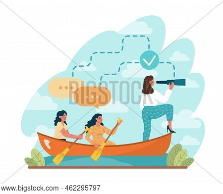 Leadership Concept. Manager Leading A Workteam Towards Success