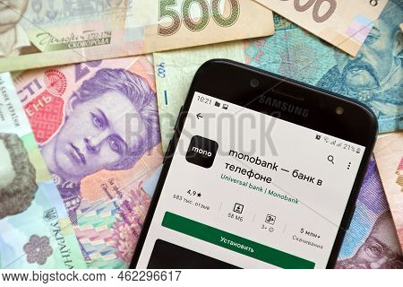 Ternopil, Ukraine - April 24, 2022: Monobank Banking Application On Smartphone Screen. Monobank Is I