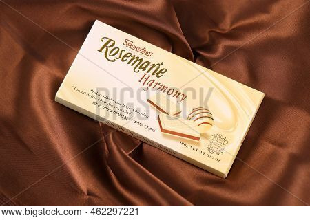 Kharkiv, Ukraine - November 3, 2021: Schmerling's Rosemarie Harmony White Chocolate - Premium Swiss 