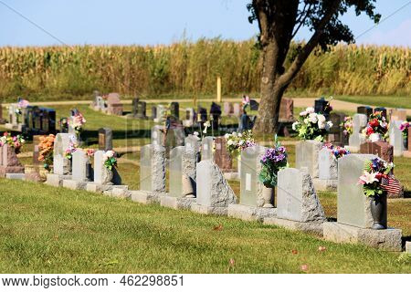 September 20, 2022 In Atchison, Ks:  Vintage Headstones On Grave Sites Taken At A Historical Cemeter