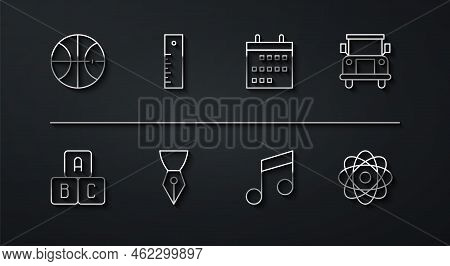 Set Line Basketball Ball, Abc Blocks, School Bus, Music Note, Tone, Fountain Pen Nib, Ruler, Atom An