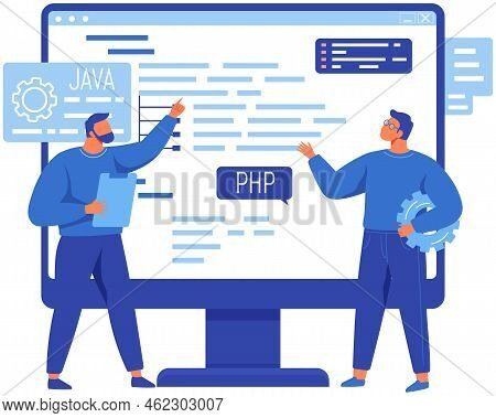 Software Engineers Working With Computer Program Creation. Web Design And Development, Programming A