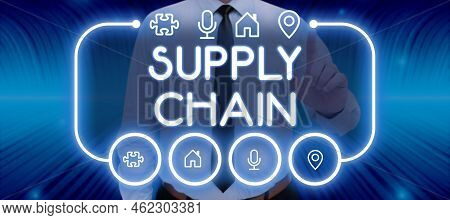 Inspiration Showing Sign Supply Chain. Word For System Of Organization And Processes From Supplier T