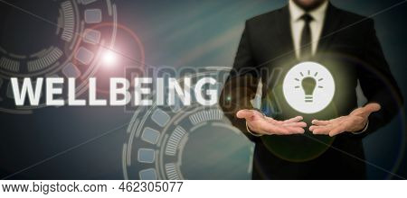 Sign Displaying Wellbeing. Business Concept A Good Or Satisfactory Condition Of Existence Including 