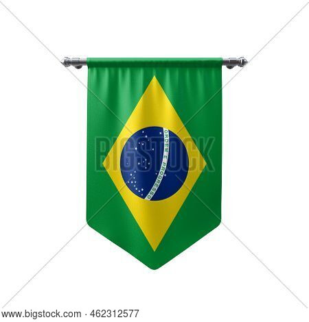 Brazil Flag 3d Illustration Hanging Flag With White Isolated Background