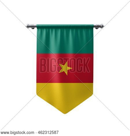 Cameroon Flag 3d Illustration, Waving Flag Cameroon, Hanging Cameroon National Flag With A White Iso
