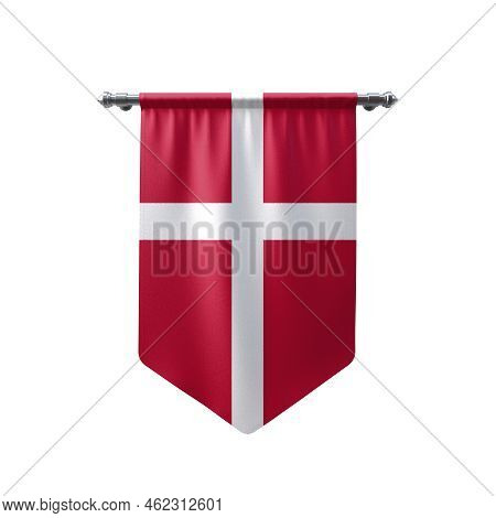 Denmark Waving Flag, 3d Flag Hanging Illustration, Denmark National Flag With A White Isolated Backg