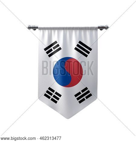 Korea Waving Flag, 3d Flag Hanging Illustration, Korea National Flag With A White Isolated Backgroun