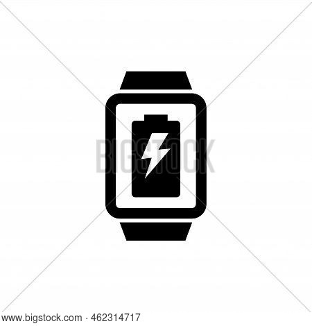Smart Watch Charged, Battery Charging. Flat Vector Icon Illustration. Simple Black Symbol On White B