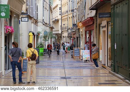 Avignon, France - September 30, 2021: People Walk In Downtown Avignon, France. Historic Centre Of Av