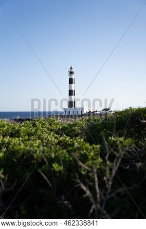 Beautiful Blue White Lighthouse On The Spanish Island Of Menorca