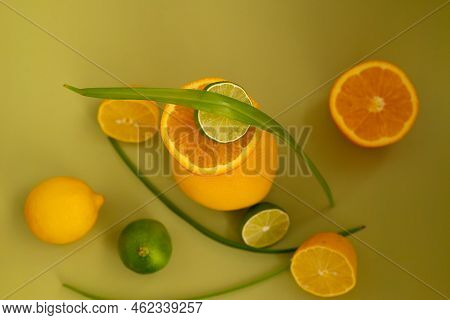 Oranges, Lemons And Limes On A Monochromatic Background
