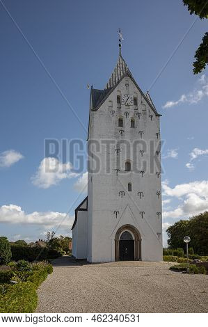 The Tall Tower Of Brøns Church In Jutland, Denmark, September 15, 2022
