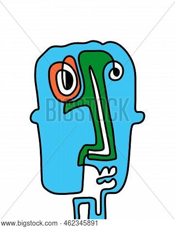 One Line Continuos Hand Drawn Man Portrait In Abstract Cartoon Style