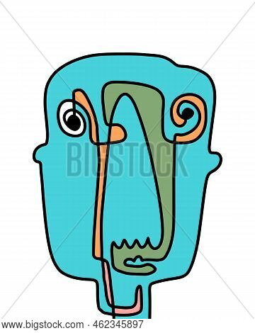 One Line Continuos Hand Drawn Man Portrait In Abstract Cartoon Style