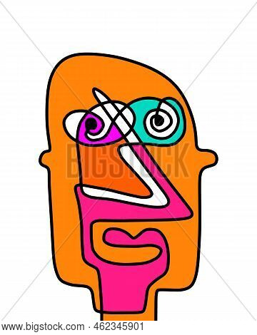 One Line Continuos Hand Drawn Man Portrait In Abstract Cartoon Style
