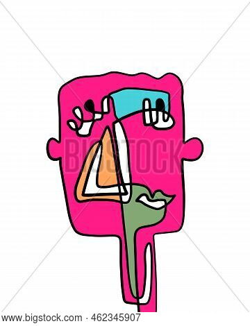 One Line Continuos Hand Drawn Man Portrait In Abstract Cartoon Style