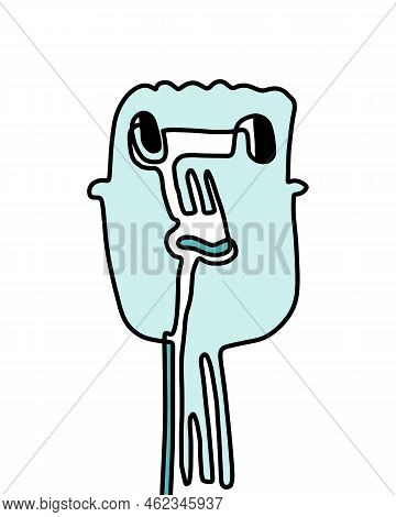One Line Continuos Hand Drawn Man Portrait In Abstract Cartoon Style