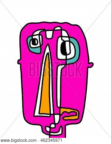 One Line Continuos Hand Drawn Man Portrait In Abstract Cartoon Style