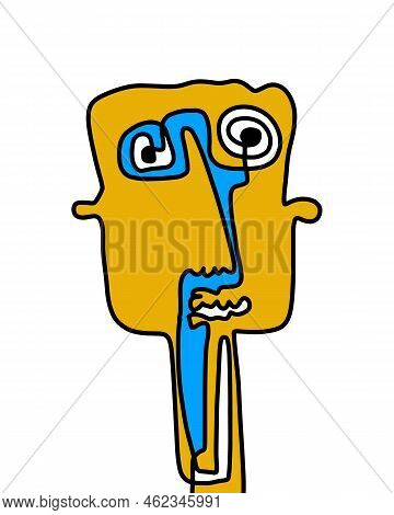 One Line Continuos Hand Drawn Man Portrait In Abstract Cartoon Style