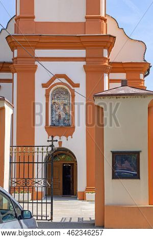Golubinci, Serbia - May 08, 2022: Entrance To Serbian Orthodox Church Presentation Most Holy Mother 