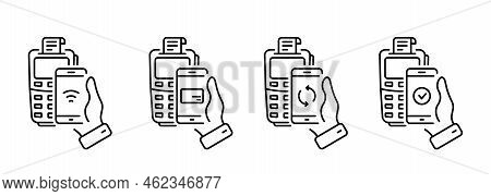 Smartphone Nfc Technology Bank Pos Processing Line Icon. Process Of Payment On Terminal Pictogram Se