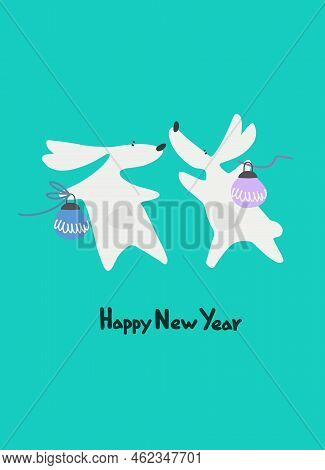 New Year Greeting Card With Water Rabbit, Zodiac Animal For 2023. Horoscope Bull And Hand-lettered G