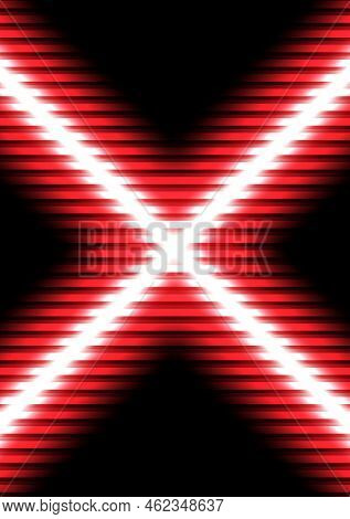 Abstract Technology Style Background, Glow Neon Ray Beam Stripe In An X Shape, Red Color Tone