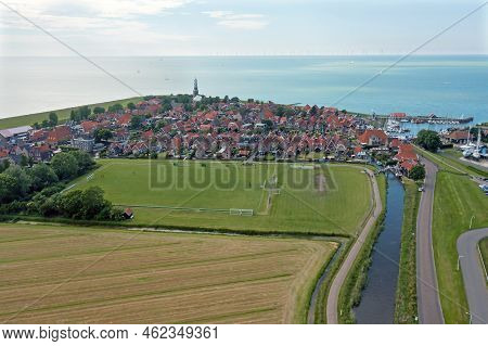 Aerial From The Traditional Village Hindeloopen At The Ijsselmeer In Friesland The Netherlands