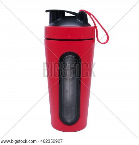 Protein Shaker Bottle Single Object Isolated On White Background Close-up High-quality Photo. Fitnes
