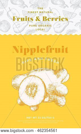 Fruits And Berries Pattern Label Template. Abstract Vector Packaging Design Layout. Modern Typograph